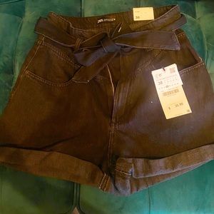 Zara Belted Denim Shorts